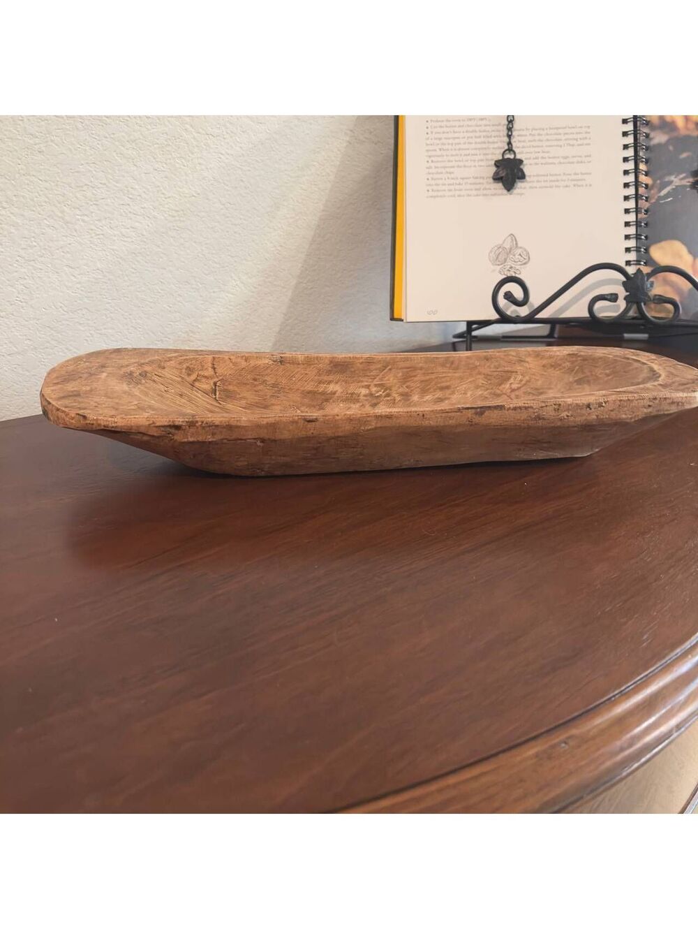 Hand Carved Solid Wood Dough Bowl 18.5" Rustic Farmhouse Baguette Trencher